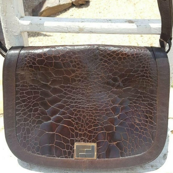 Vtg Rare 60s Alligator Fendi Brown Lambskin Bag - Picture 2 of 6